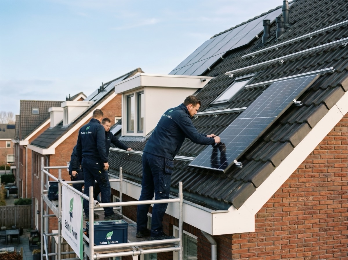 Team van Salm & Helm installeert zonnepanelen in Wassenaar